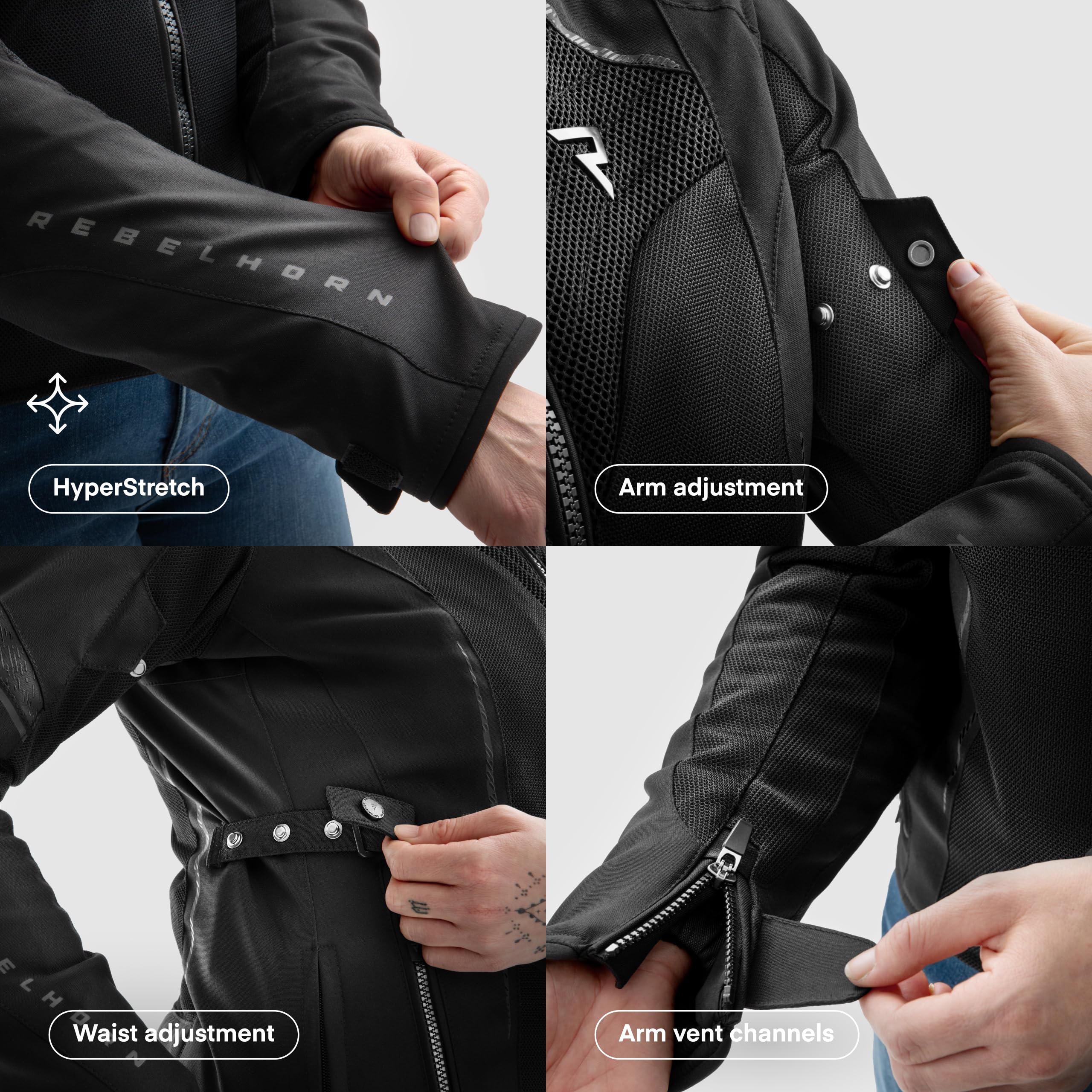 REBELHORN Jax Lady Chaqueta de Moto Mujer | Textil | Protector de Codos, Hombros y Espalda Nivel 2 | Membrana Humax Extraíble | Grandes Paneles de Ventilación de Malla | Tallas hasta 10XL