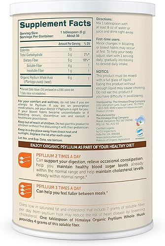 Miniatura 2 de Himalaya Cáscara entera de psyllium orgánica para soporte diario de fibra y colesterol, 12 onzas, 56 cucharadas de suministro