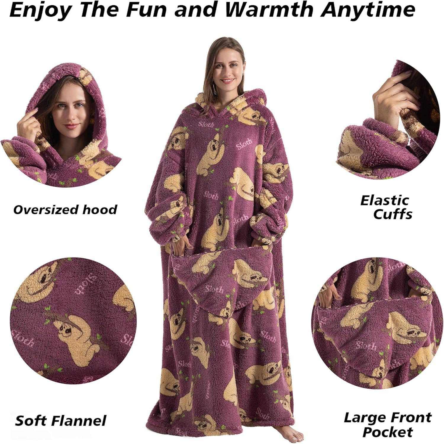 Blanket Hoodie Long,Extra Long Wearable Blanket Oversized Hoodie Blanket Hoodies for Women Snuggle Blankets for Women - Image 5