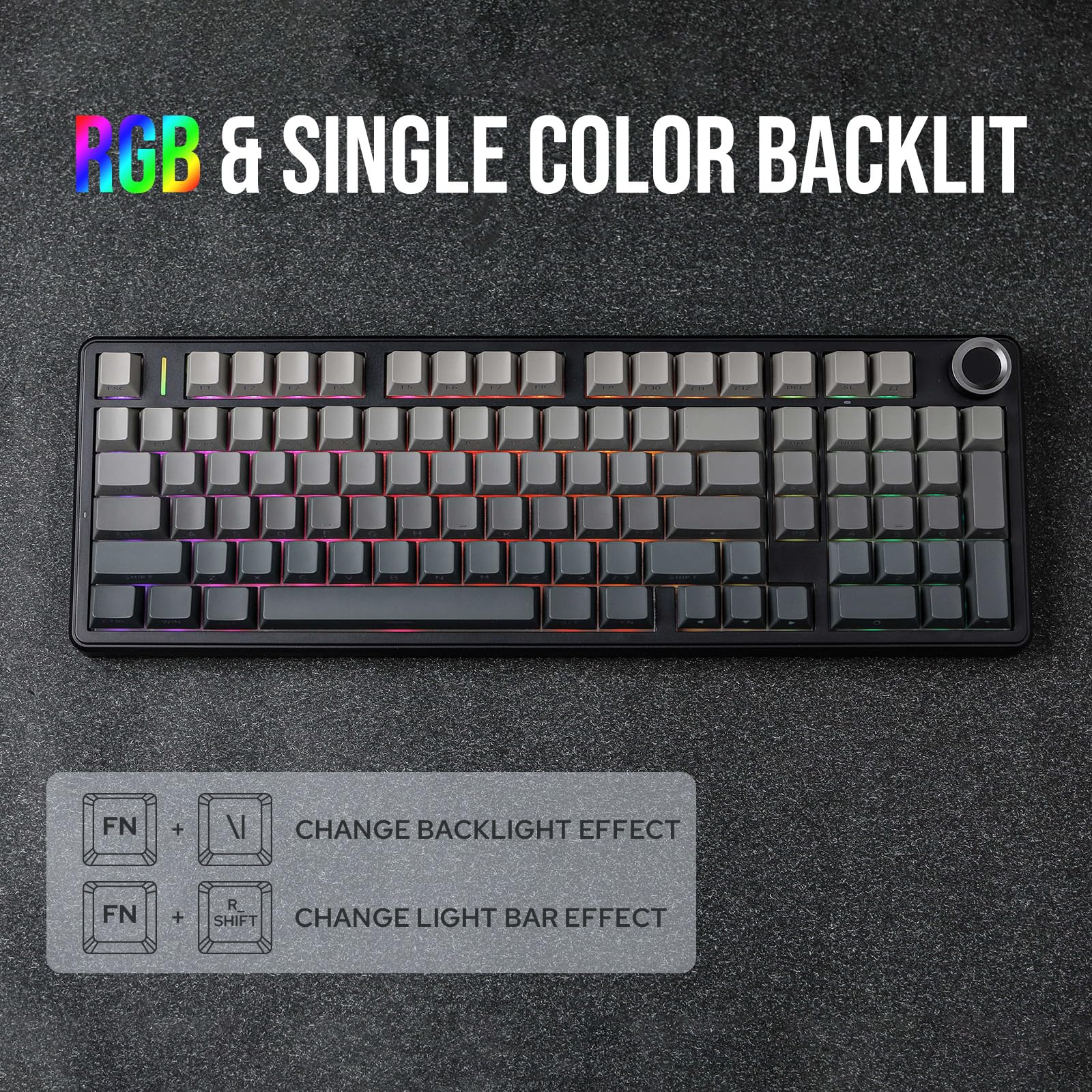 EPOMAKER X Aula F99 Pro Teclado Mecánico Inalámbrico para Juegos, Intercambiable en Caliente, 2.4GHz/USB-C/BT5.0, Perilla, NKRO y Iluminación RGB, QWERTY US, para Win/Mac/Juegos (Negro Degradado)