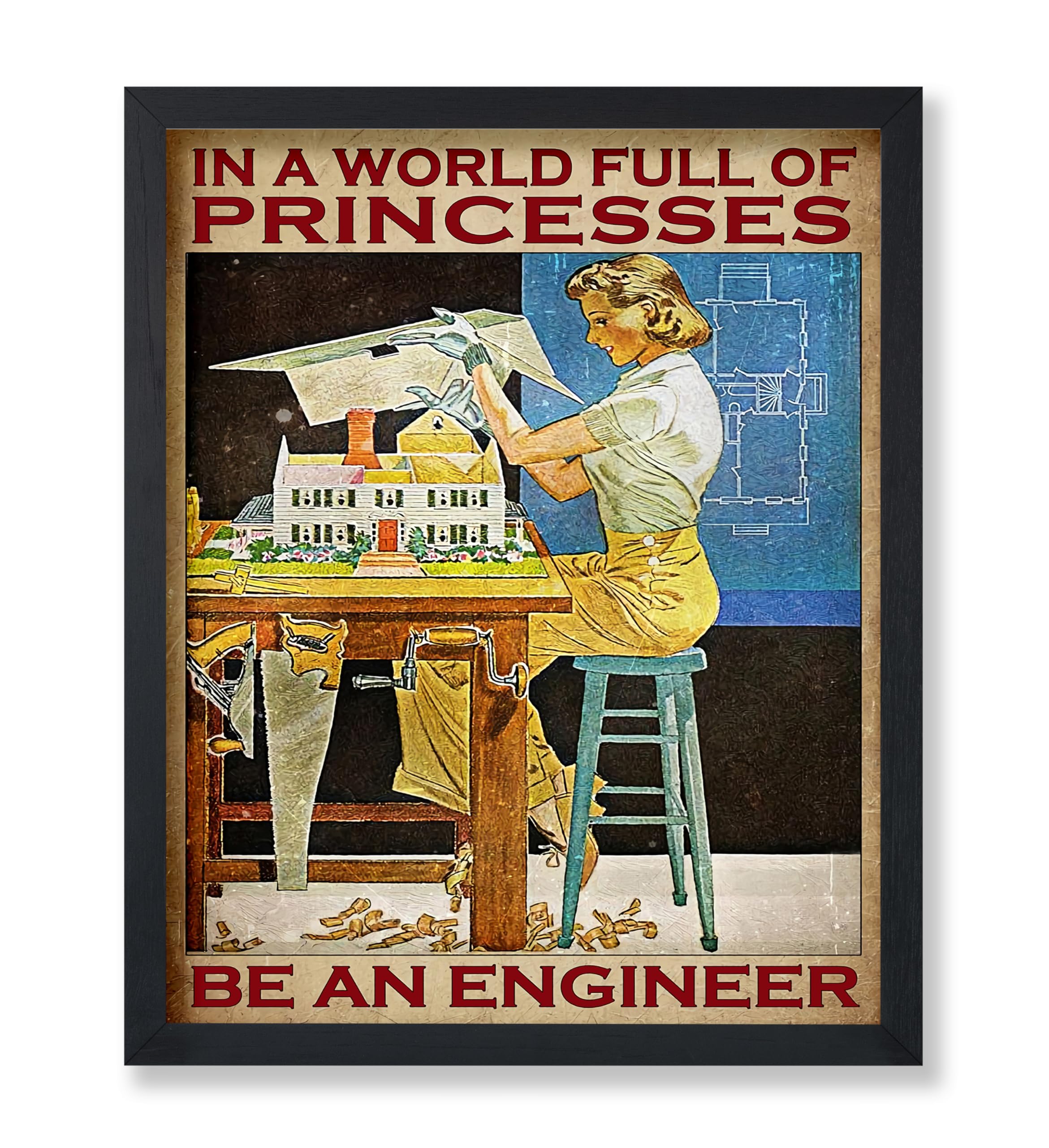 Poster Master Vintage Be An Engineer Poster - Retro Motivational Print - Working Woman Art - Gift for Men & Women - Inspiring Decor for Bedroom,