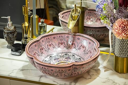 Miniatura 9 de Fregadero de cerámica para baño, forma de flor, diseño de peonía, porcelana, sobre encimera, fregadero para bar y guardarropa, cuenco chino de