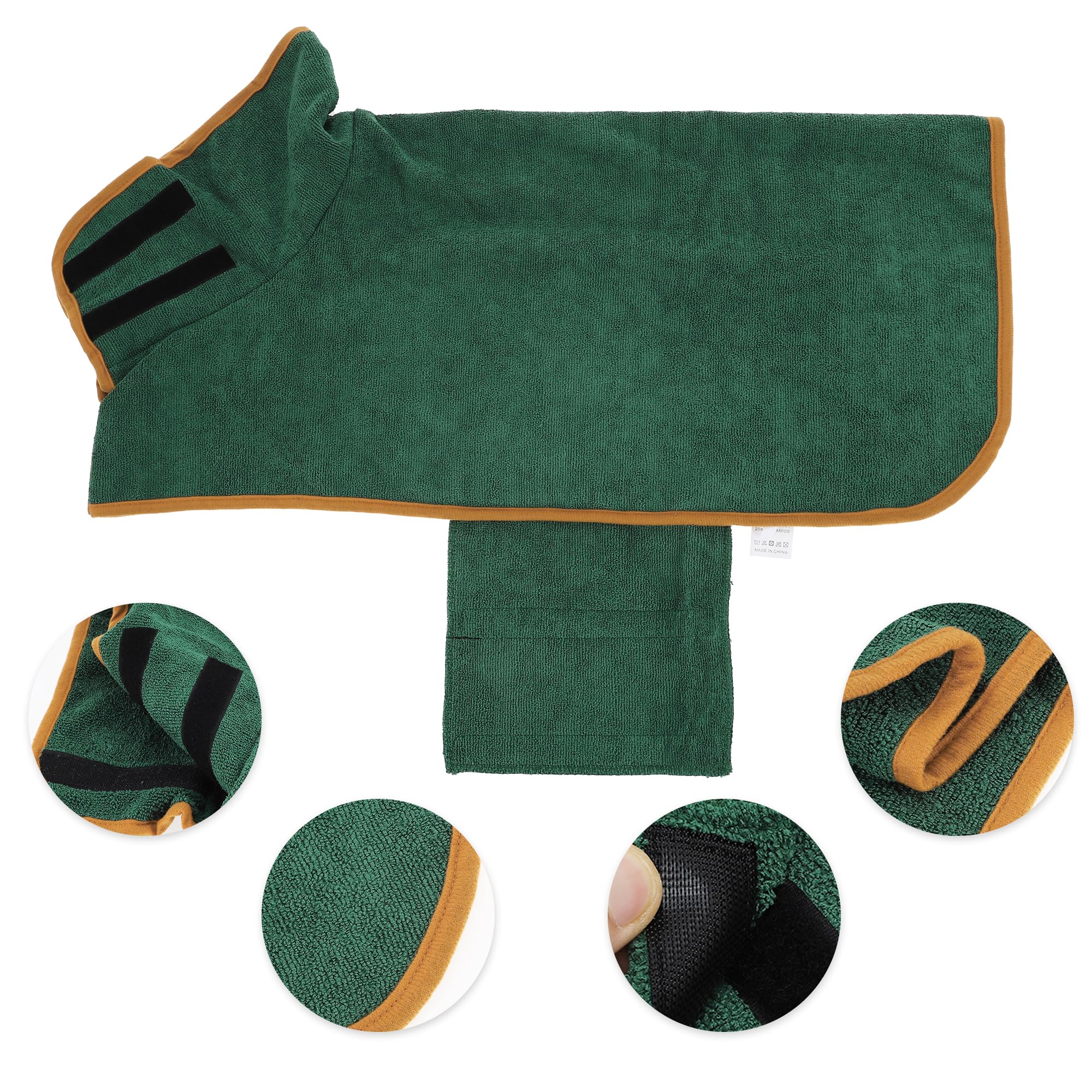 CAPASTEC Accappatoio per Cani, Asciugamano per Animali con Nastri Magici, Morbido Asciugamano per Cani, M, Verde