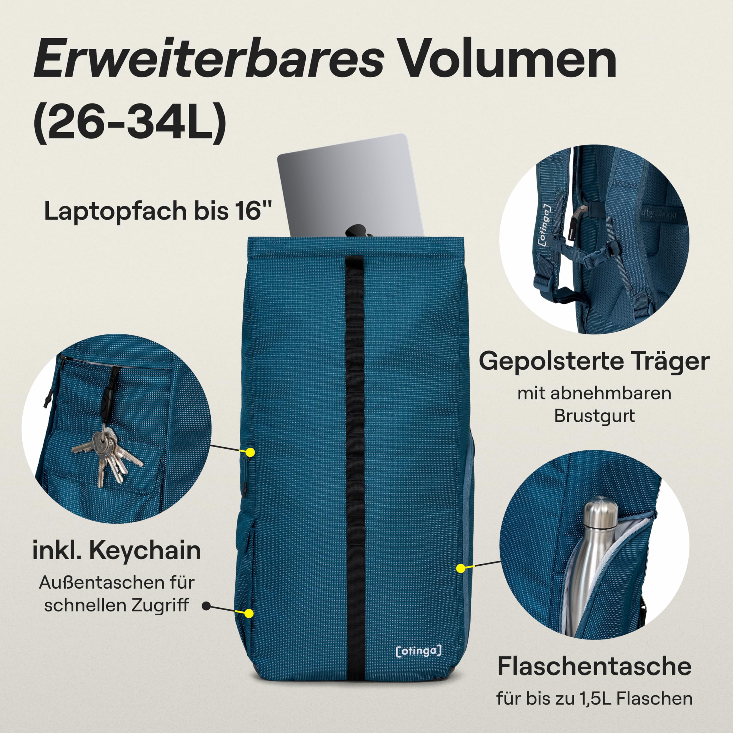 otinga® Flip V2 torba rowerowa, plecak [pojemność 34 l] na każdy bagażnik I stylowa torba na bagażnik z plecakiem – przebudowana w 7 sekund I wodoszczelny plecak rowerowy na bagażnik