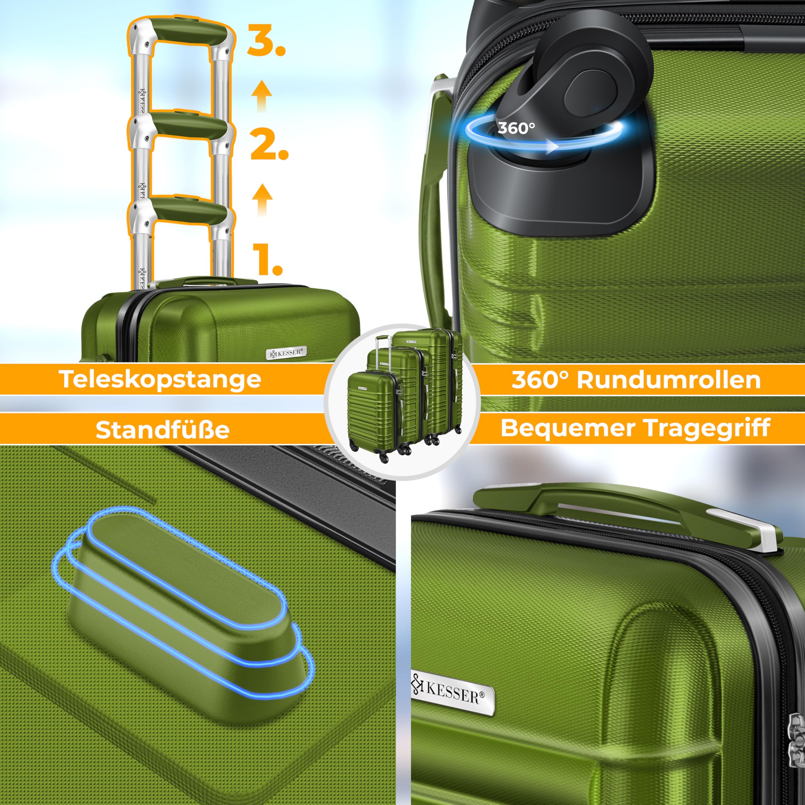 KESSER® Set di 4 valigie da viaggio - trolley - valigie rigide - bagaglio da viaggio - valigie a guscio rigido S-M-L-XL