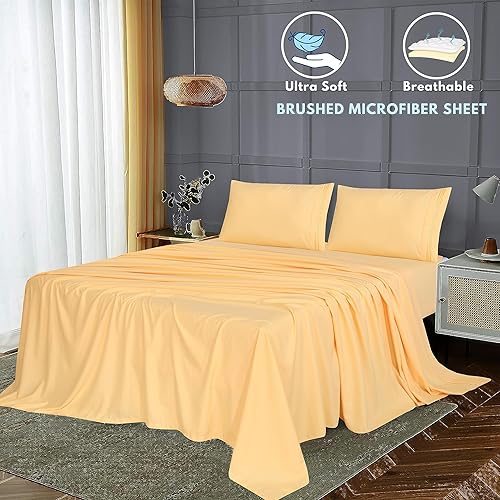 Miniatura 9 de RUVANTI Juego de sábanas de tamaño California King color dorado crema, sábanas de microfibra cómodas y súper suaves, bolsillo profundo de 15