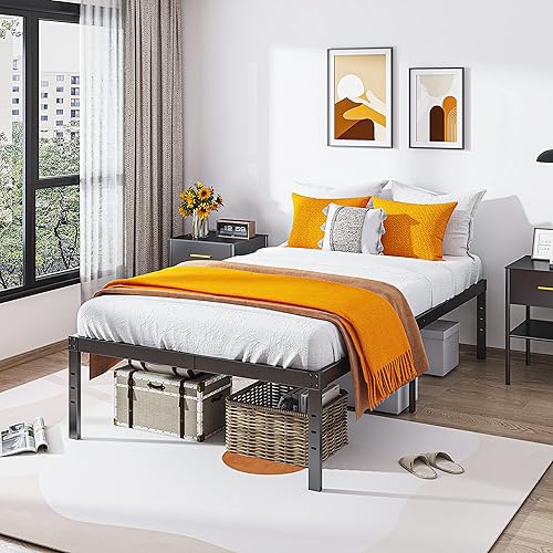 Miniatura 49 de COMASACH Marco de cama de tamaño matrimonial de 12 pulgadas, marco de cama de metal de alta resistencia, soporte de acero resistente, no necesita