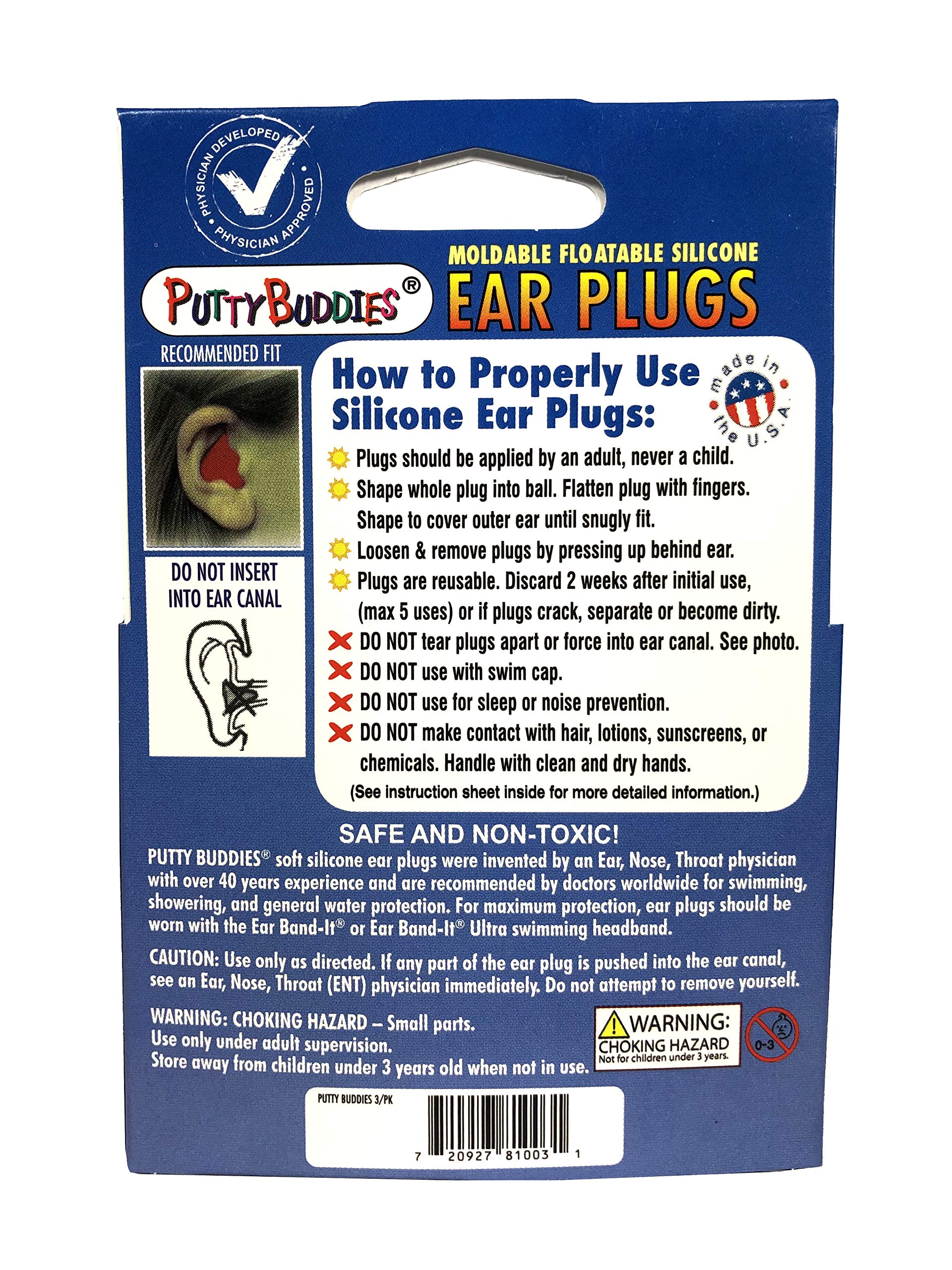 PUTTY BUDDIES Floating Earplugs 3Pair Pack Soft Silicone Ear Plugs