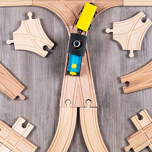 Miniatura 4 de Switch Track - Juego de tren de madera (18 piezas) – Accesorio de estación de tren giratorio de 8 vías, pistas de interruptor curvas, piezas básicas