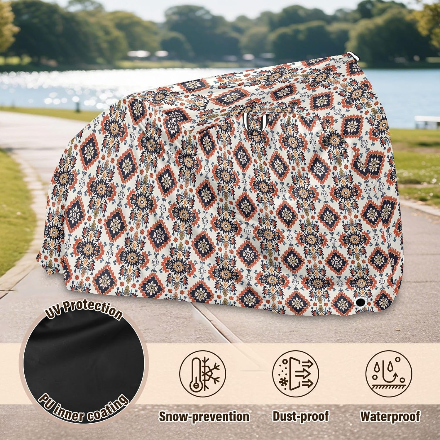 ALAZA Vintage Ikat Flowers Aztec Art Bike Cover Waterproof Outdoor Ebike Bicycle Covers Tarp Protection for 1/2 Bikes, Sun UV Dust Wind Proof
