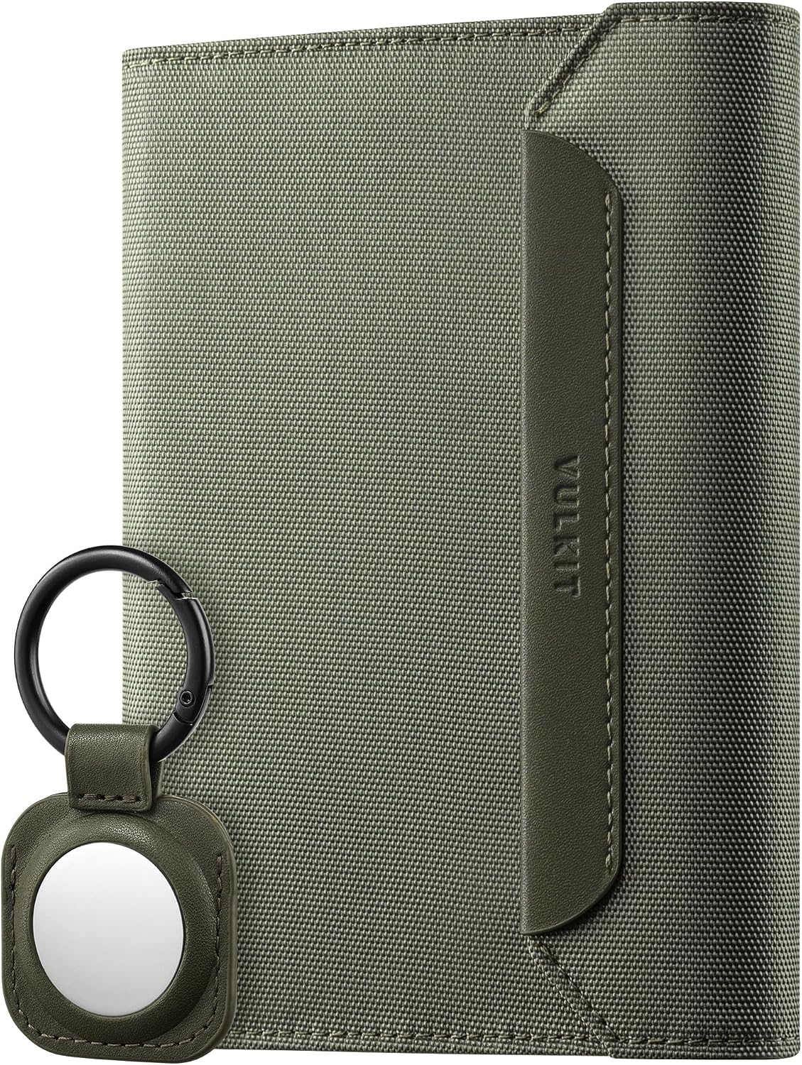 VULKIT Passport Wallet with Detachable AirTag Holder, Vegan Leather Passport Holder, RFID Blocking, Travel Essential, Magnetic Closure, Green