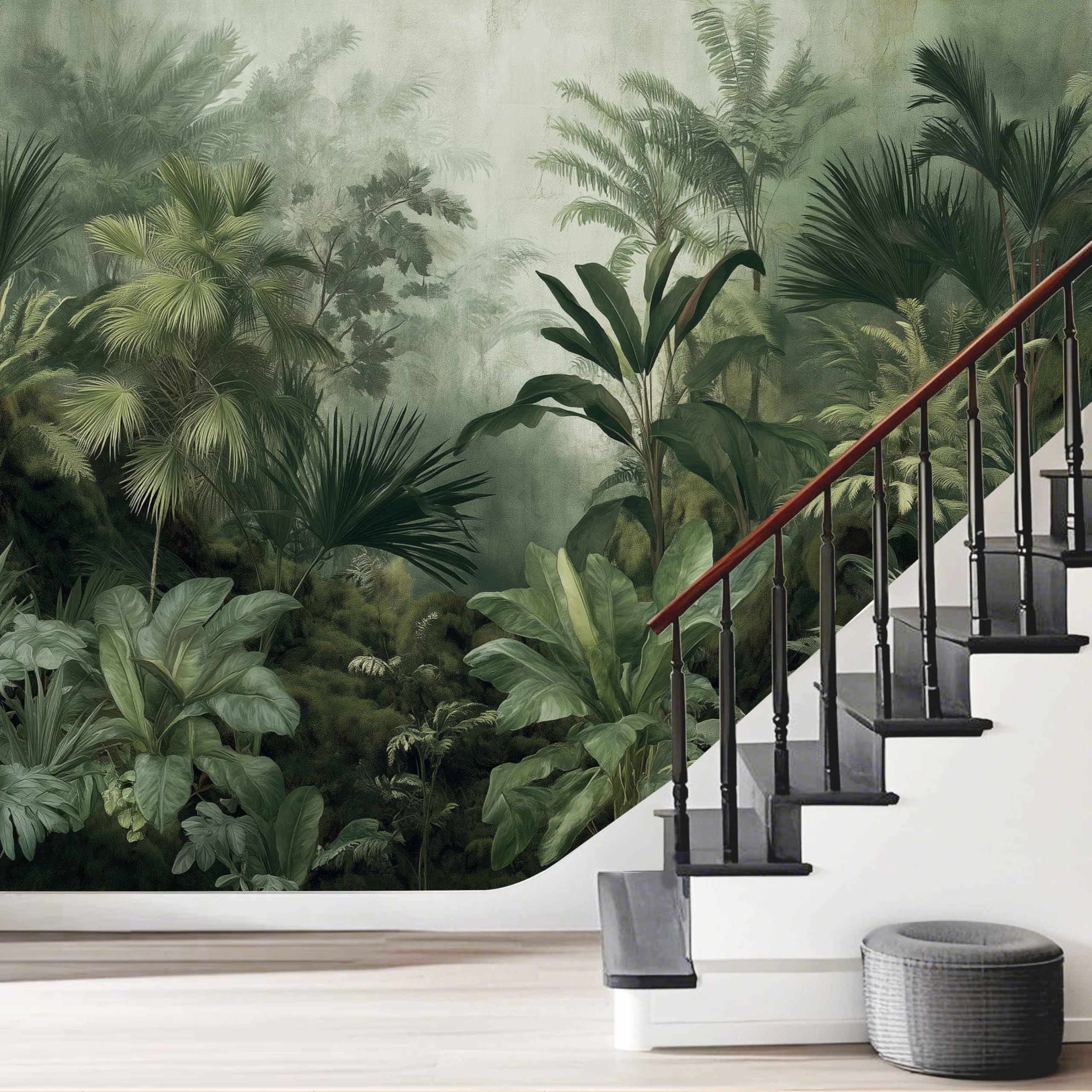 Générique Papier Peint Intissé Forêt Tropicale Humide, Fresque Murale Feuilles Plante Jungle, Papier Peint Panoramique – Pour Salon, Chambre, Bureau – 350 x 245 cm – Décoration Murale(non adhésif)