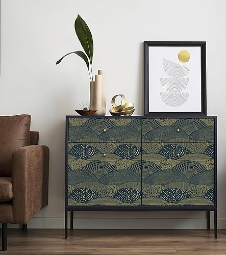 Miniatura 2 de CiCiwind Papel tapiz de 393.7 x 17 pulgadas, papel tapiz azul oscuro y dorado, papel tapiz geométrico a rayas, papel de contacto autoadhesivo