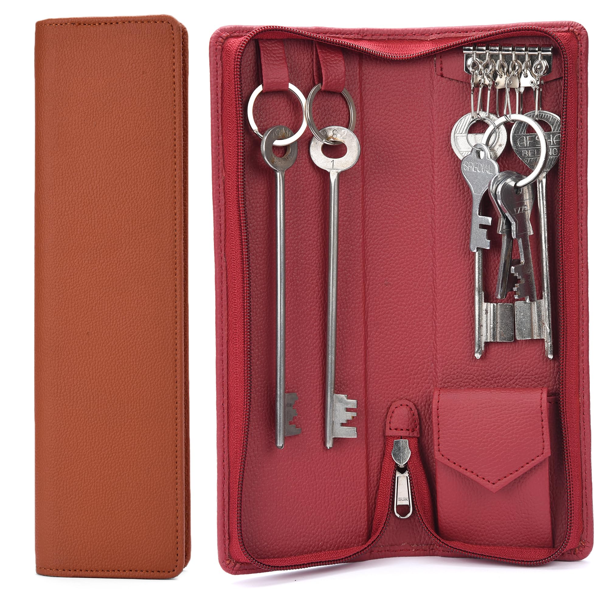 Sarvika Collection 32.50cm pack of 2 PU Leather Key Case Wallet Keychain Men & Women Key Pouch Holder, Durable Bank Locker Key Pouch (Black:Brown)-image-41