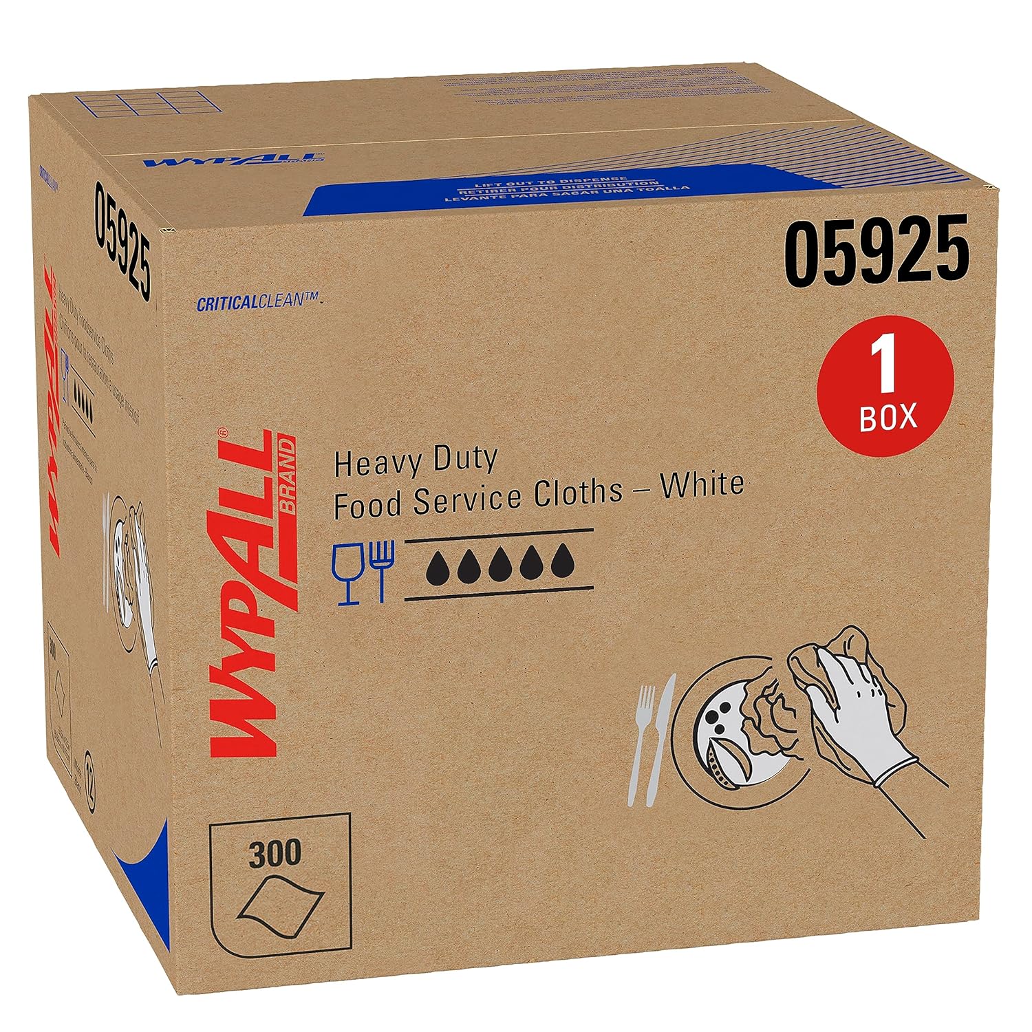 WypAll CriticalClean Cloths Heavy Duty Foodservice Wipes (05925), Quarterfold Towels, White (1 Box of 300 Sheets, 300 Sheet Total)