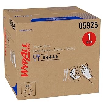 WypAll CriticalClean Cloths Heavy Duty Foodservice Wipes 05925, Quarterfold Towels, White 1 Box of 300 Sheets, 300 Sheet Total