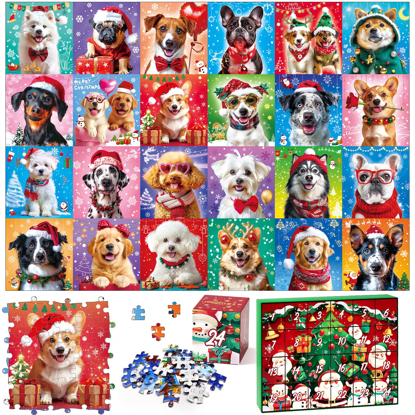 Jigsaw Puzzles Advent Calendar Dogs 2024 for Kids Adult 24