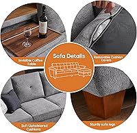 Vista 5 de Sofá Seccional de 108 pulgadas, Sofá Convertible en Forma de L con Otomana y Gran Almacenamiento, Sofá Seccional de 4 Asientos con Portavasos, Sofás
