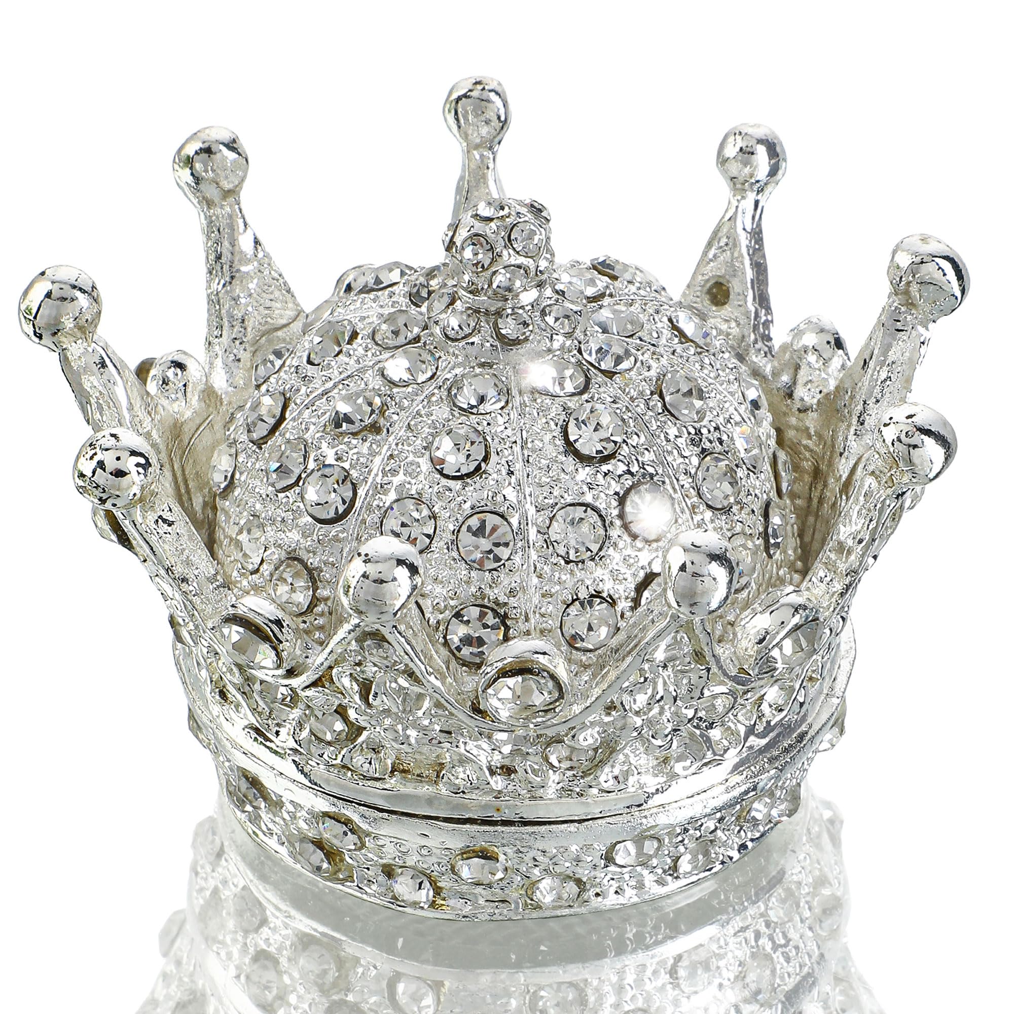 YU FENG 2.8inch Silver Crown Trinket Boxes Hinged Collectible Rhinestones Jeweled Enamel Decorative Jewelry Ring Holder Box Christmas Gift