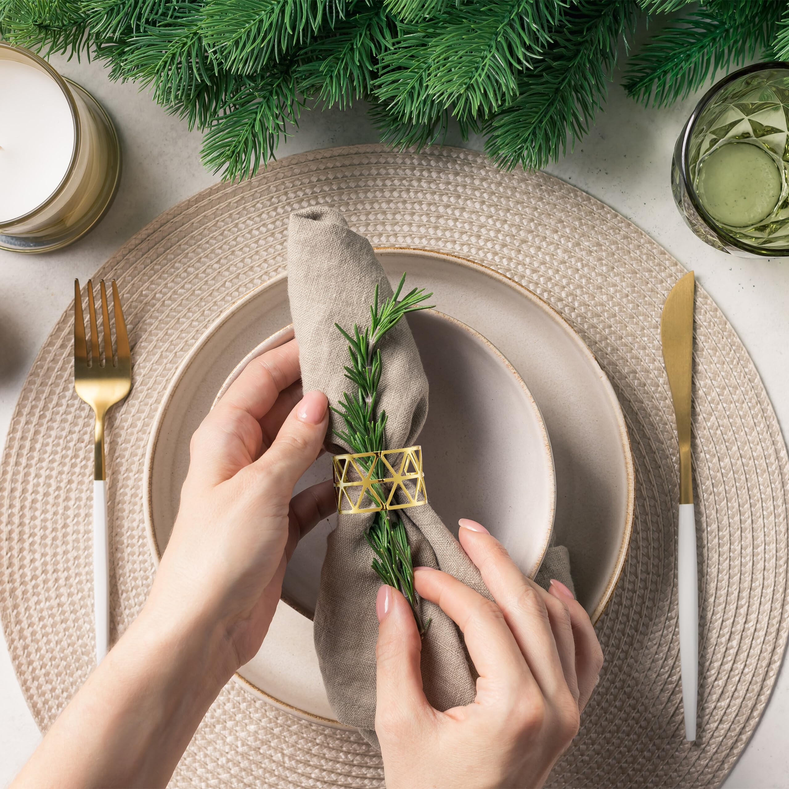 Set Di 12 Portatovaglioli Rotondi In Lega Di Alluminio Color Oro - Anelli Per Tovaglioli Di Stoffa, Eleganti Decorazioni Per Tavola Per Cene, Matrimoni E Feste - 4