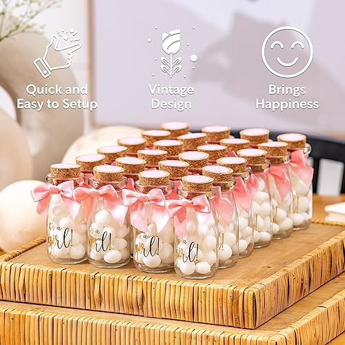 Miniatura 4 de Ethisa Paquete de 12 botellas de vidrio con leche Its a Girl con cintas y calcomanías vintage resistentes recuerdos de baby shower para invitados y
