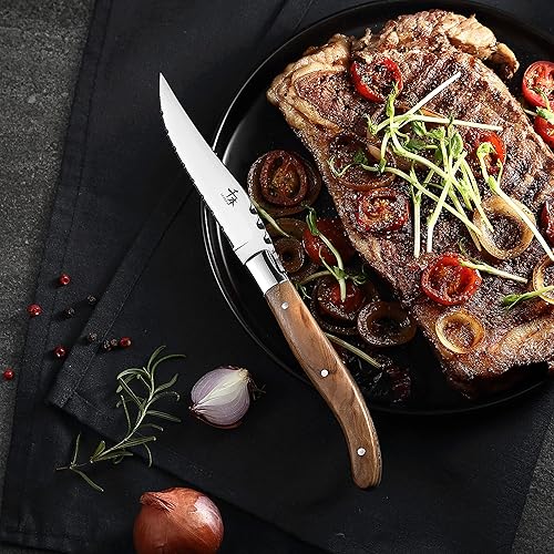 Miniatura 3 de SENBON Cuchillo de carne de 4 piezas de práctico cuchillo de mesa de madera de olivo mango de 420 hojas embalaje de caja de madera