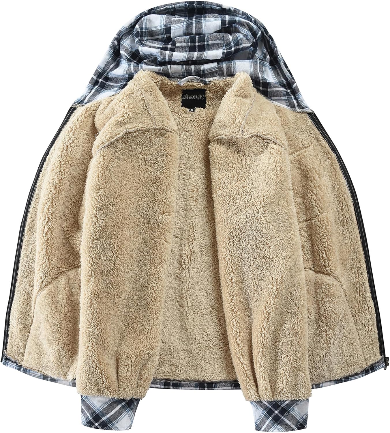 Elesuit Men's Full Zip Fleece Flannel Jackets Shirt Plaid Cotton Hoodies Soft Warm Coat for Men with Hood - Image 4