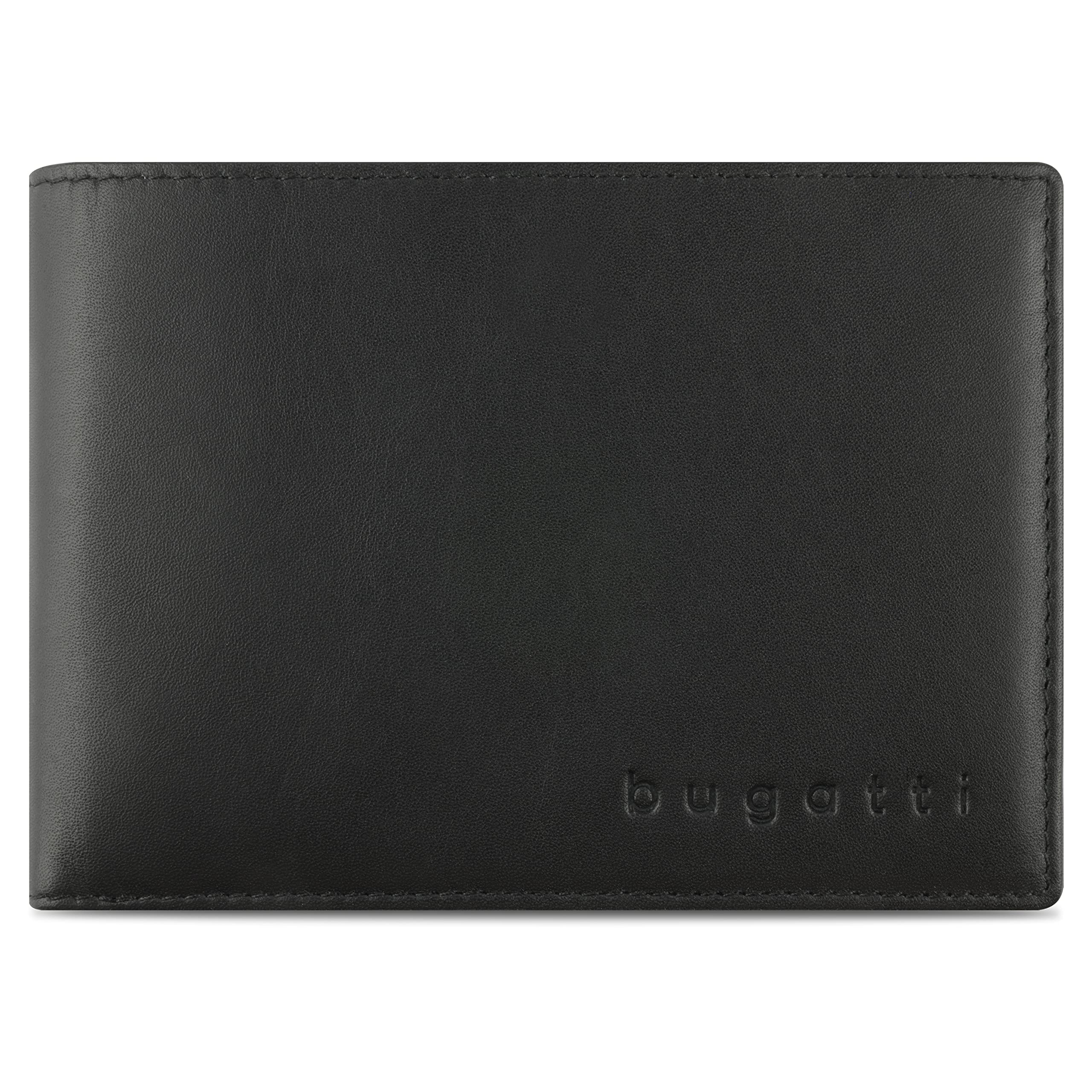 bugatti Super Slim Genuine Leather Wallet - Slim with RFID Protection, Black