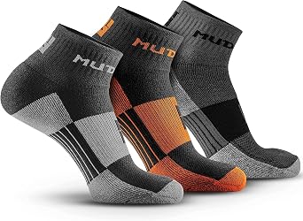MudGear Quarter Length Trail Running Socks Bundle 3-Pairs/6 individual socks - Men and Women - Running, Hiking, Cycling, and More Size Small - Black/Gray, Black/Orange, Gray/Black