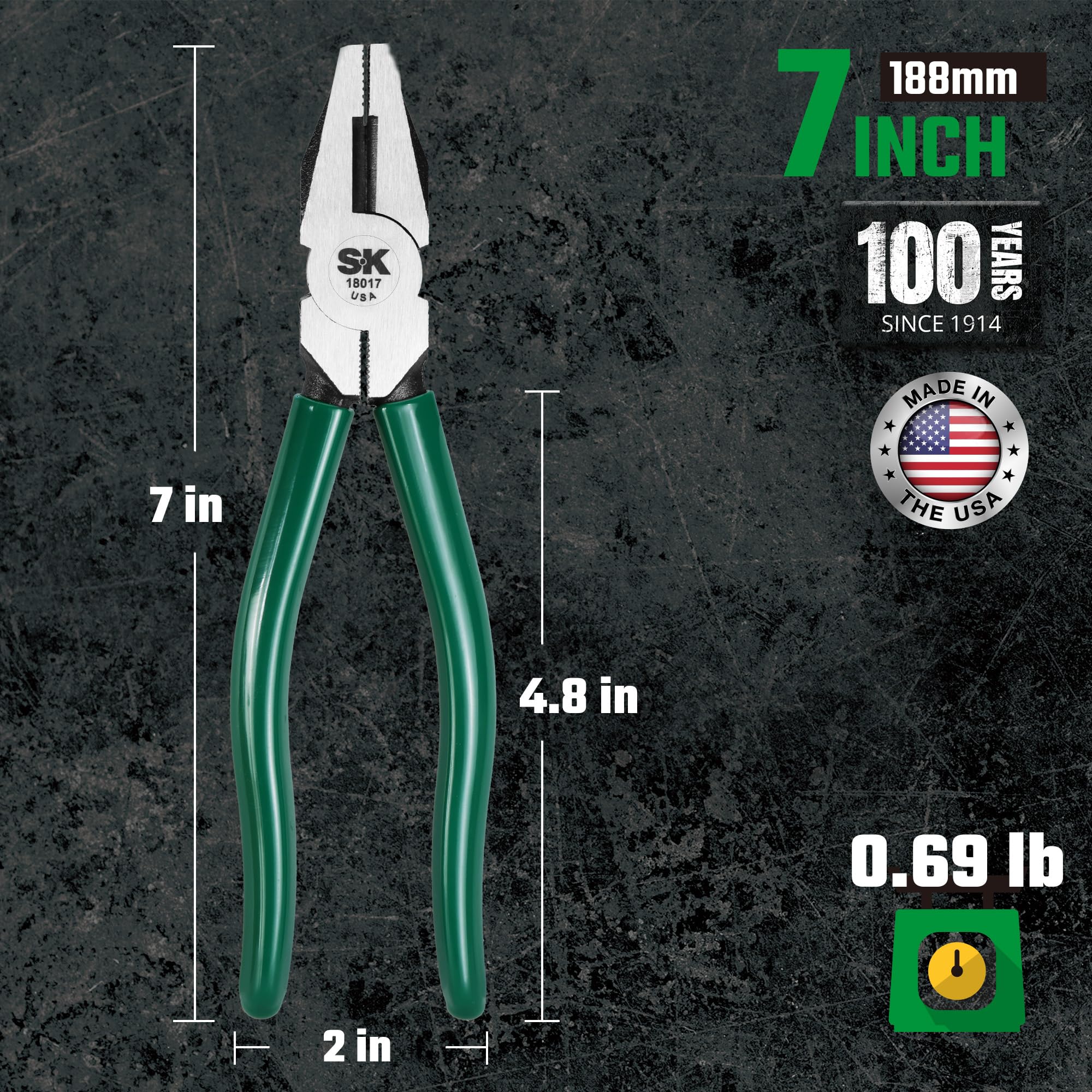 SK Tools USA Linesman 18017 - Alicates de corte lateral, 7 pulgadas de largo