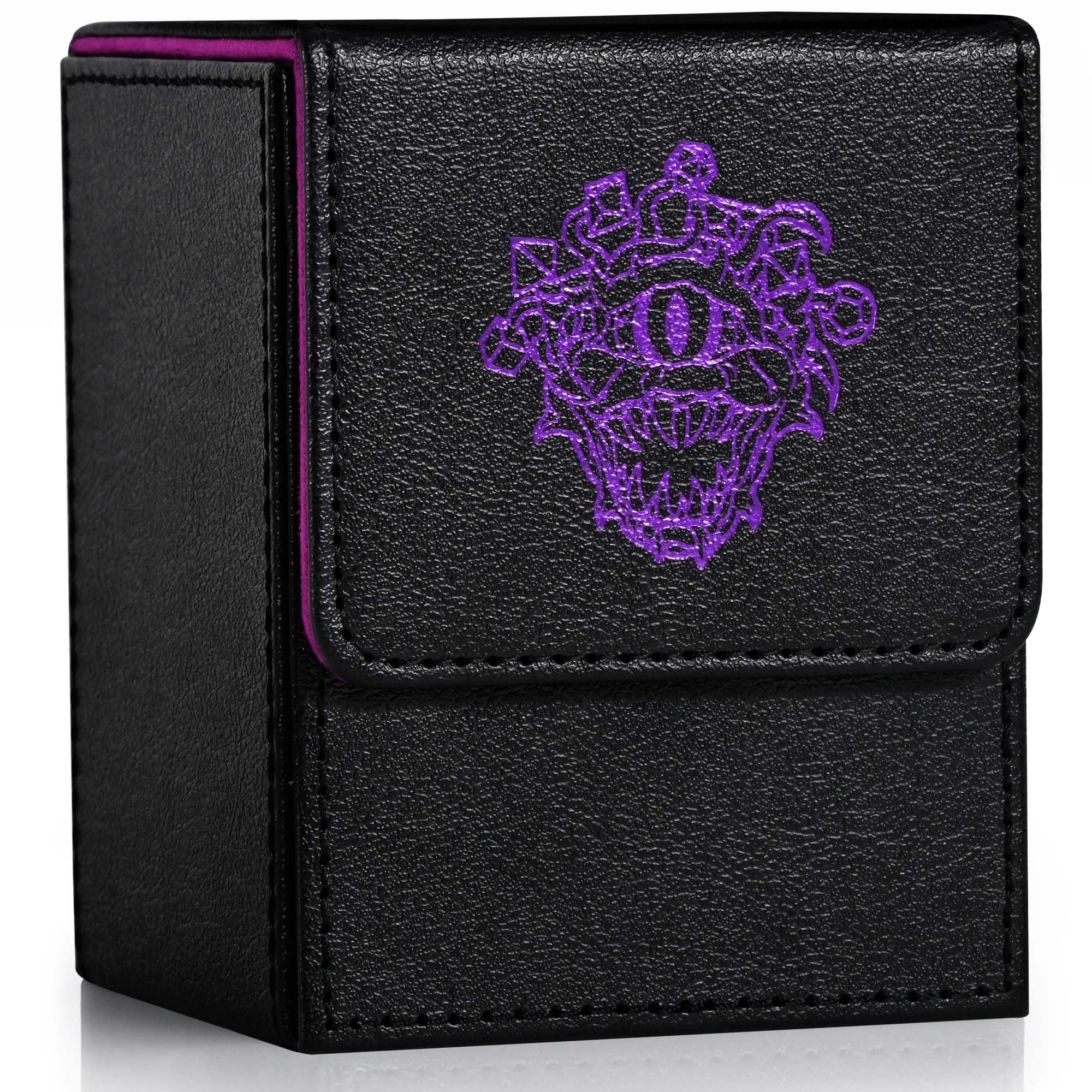 ZLCA Card Deck Box for MTG Cards with 2 Dividers, PU Leather TCG Card Deck Case Holder for Magic Commander Yugioh(Black&Purple,Eye Demon)