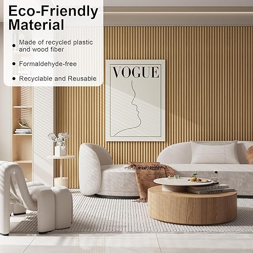 Miniatura 2 de Paquete de 8 paneles de pared con listones WPC, paneles de pared 3D, resistentes al agua y de fácil instalación, paneles de pared con listones