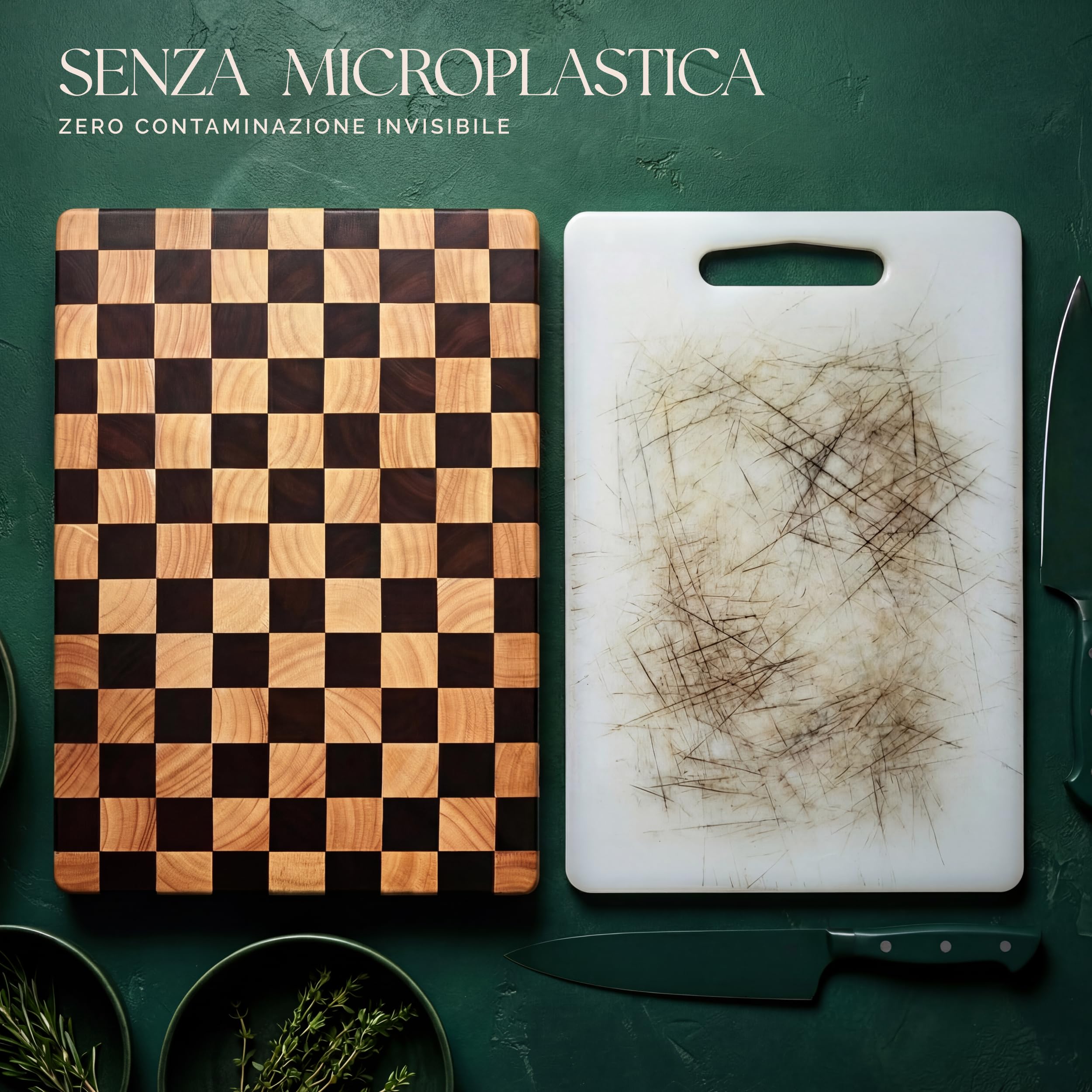 Deer & Oak Tagliere in acacia legno di punta motivo scacchiere e olio alimentare – 45 x 31 x 3,5 cm, blocco macellaio FSC pre-oliato con maniglie, tavola antipasto