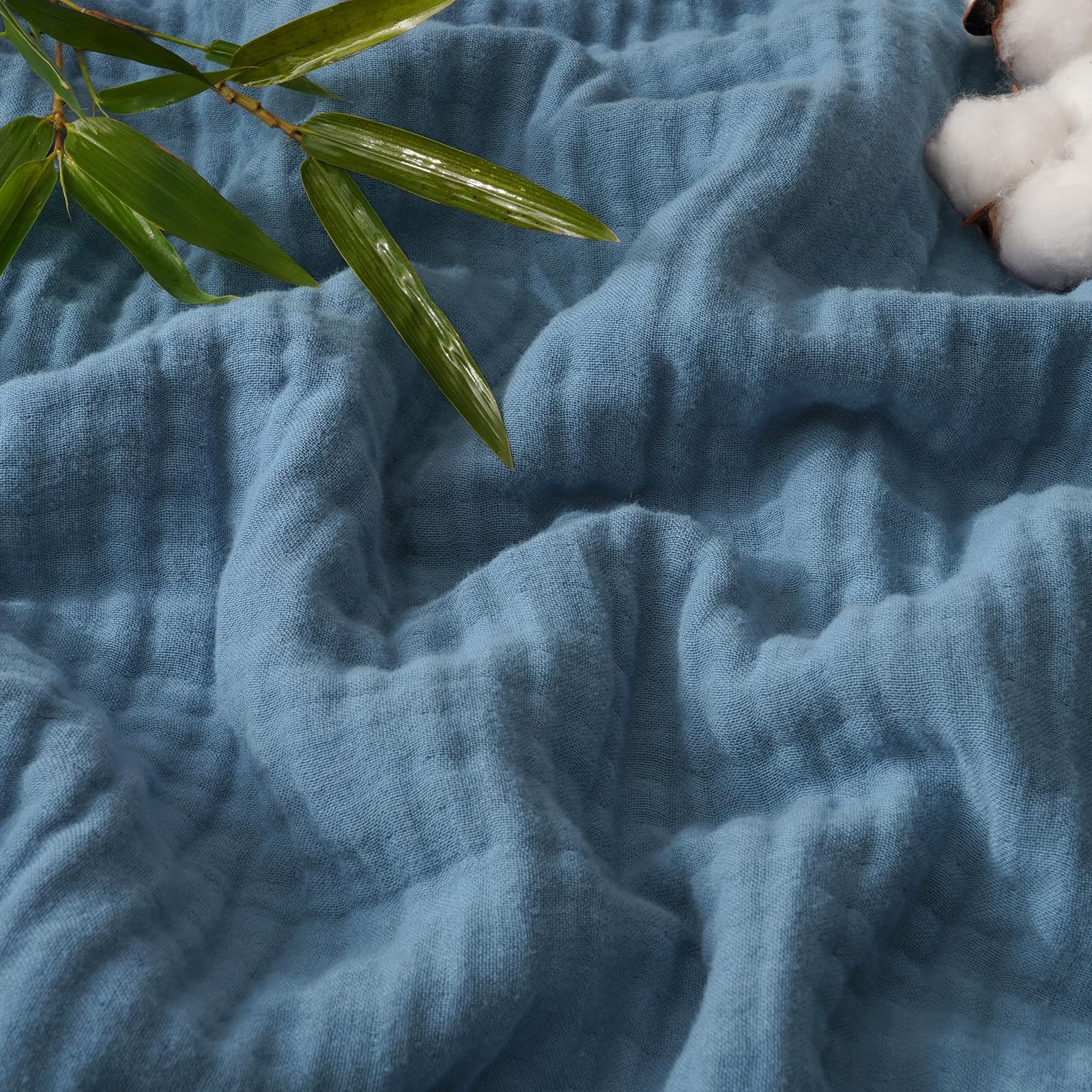 PHF Cooling Muslin Blanket Queen Size, Lightweight Gauze Blanket for Adults, 60% Rayon Derived from Bamboo & 40% Cotton for Summer, 4-Layer Soft Breathable for Hot Sleepers, 90"x90", Prussian Blue โ image 1