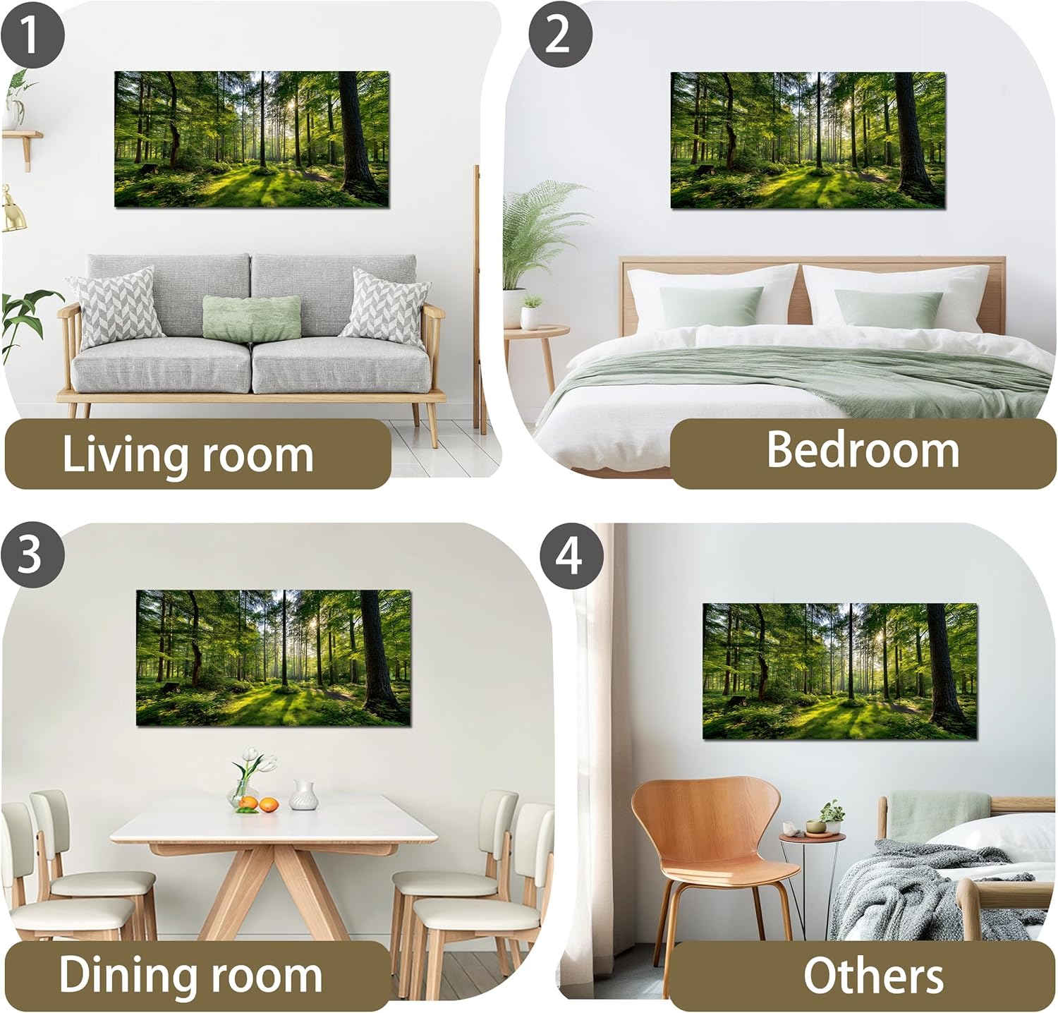 Tarfupth Large Forest Wall Art for Living Room Green Woodland Landscape with Sunlight Modern Nature Wall Decor for Bedroom Office Home Decor 20"x40"