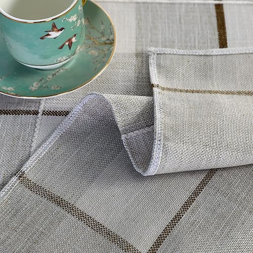 Miniatura 10 de Mantel pequeño cuadrado rústico a cuadros beige y gris, tela de bordado resistente a las arrugas, lavable, mesita de noche, decoración del hogar, 36