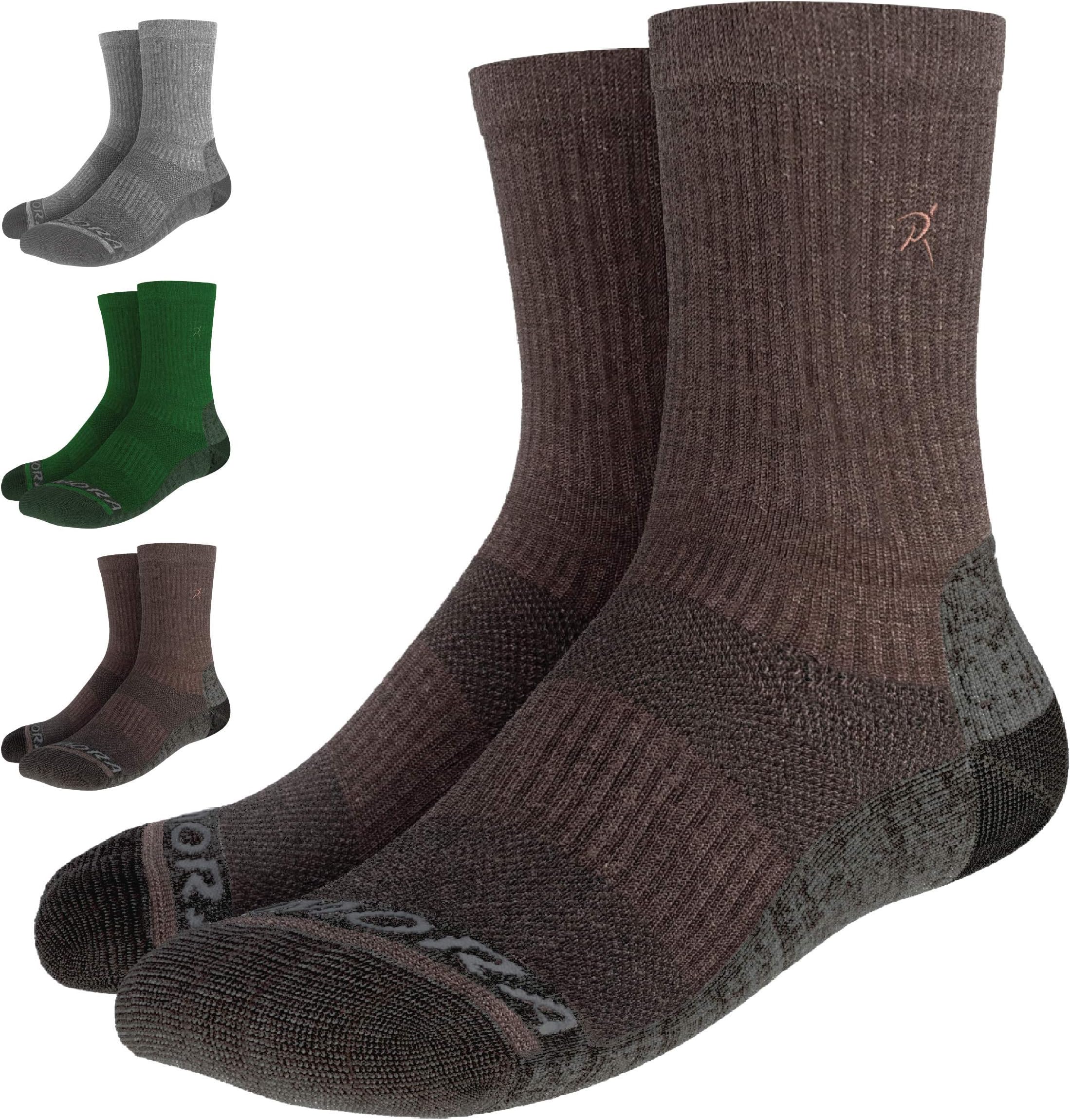 Rymora Merino Wool Blend Walking Hiking Socks (Cushioned, Moisture Wicking, Breathable, Seamless Toe Construction, Unisex)