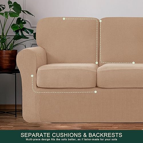 Miniatura 10 de CHUN YI Funda elástica para sofá de gran tamaño, funda de sofá de 9 piezas, funda de sofá de 4 plazas con 4 respaldos individuales y abrigo de