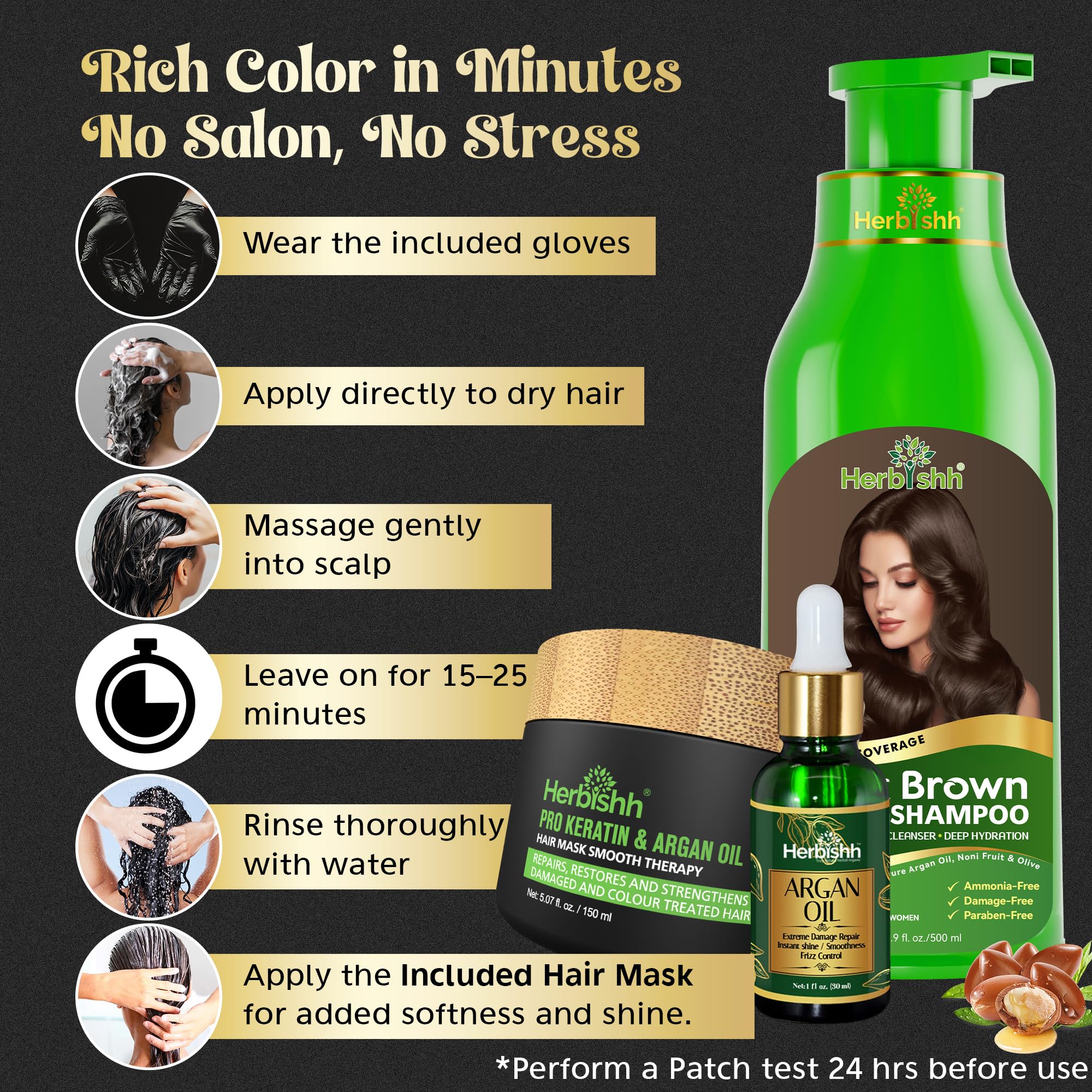Amazon.com : Herbishh Dark Brown 3 in 1 Hair Dye Shampoo 500 ML +