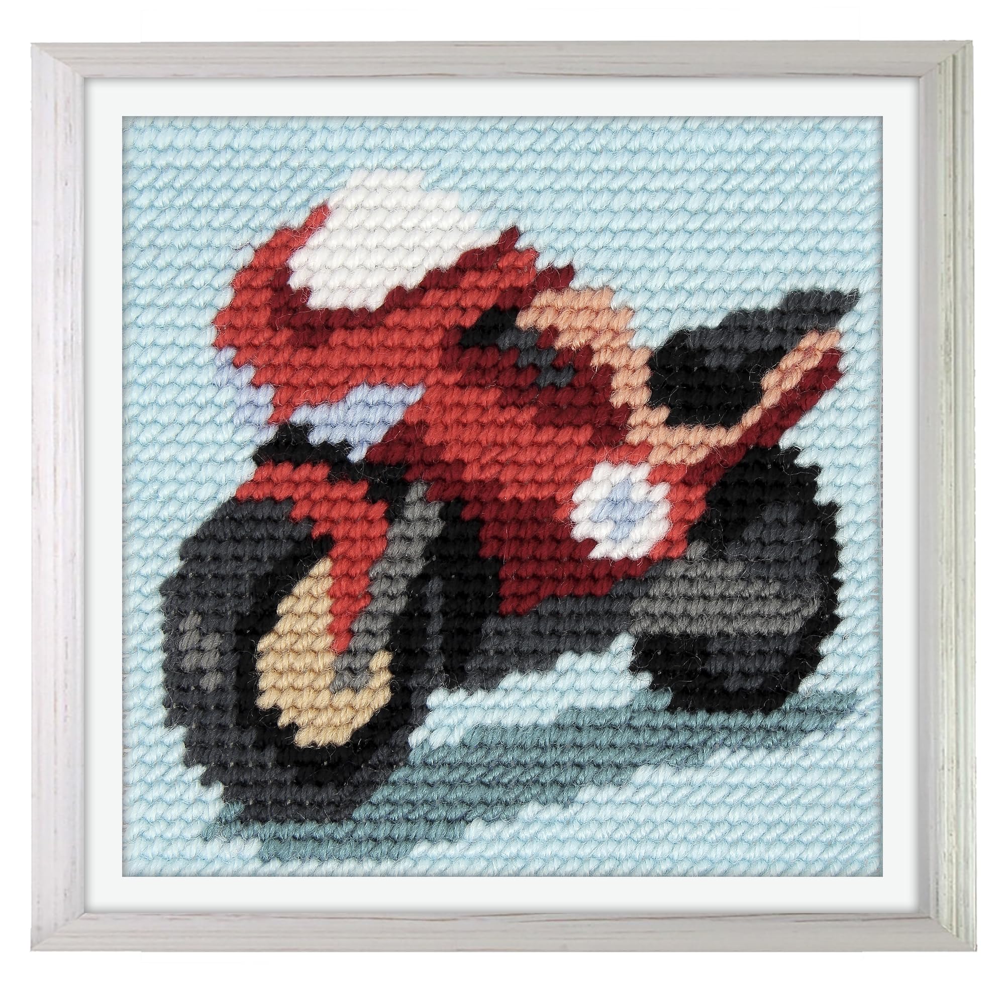 Trimits Half Stitch/Tapestry Kit Motorbike with Printed Canvas (17 x 17cm), Acrylic Yarns, Plastic Needle, Colour-Coded Chart and Instructions - Cross Stitch Craft Activity for Beginners
