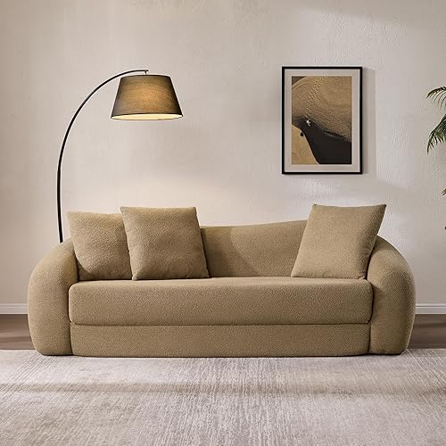 SICOTAS 90.6" Curved Convertible Sofa Couch Bed for Living Room Futon Cloud Boneless Sleeper Sofa Pull Out Floor Couch with Deep Seat Modern 3 Seater Foam Bed No Assembly for Bedroom Apartment, Brown