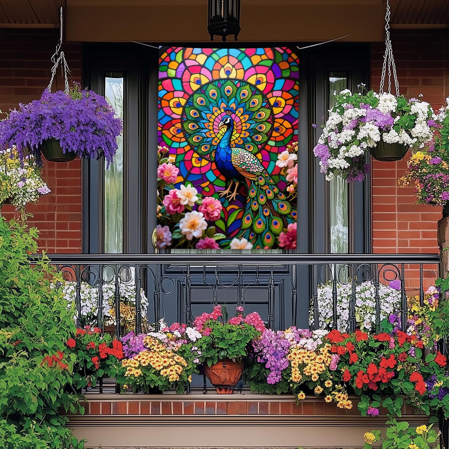 Peacock House Flag 28x40 Inch Double Sided Garden Flag with Colorful Stained Glass Bird Floral Art for Spring Summer Yard Porch Banner Outdoor Decoration Vertical Polyester Flags - Image 2