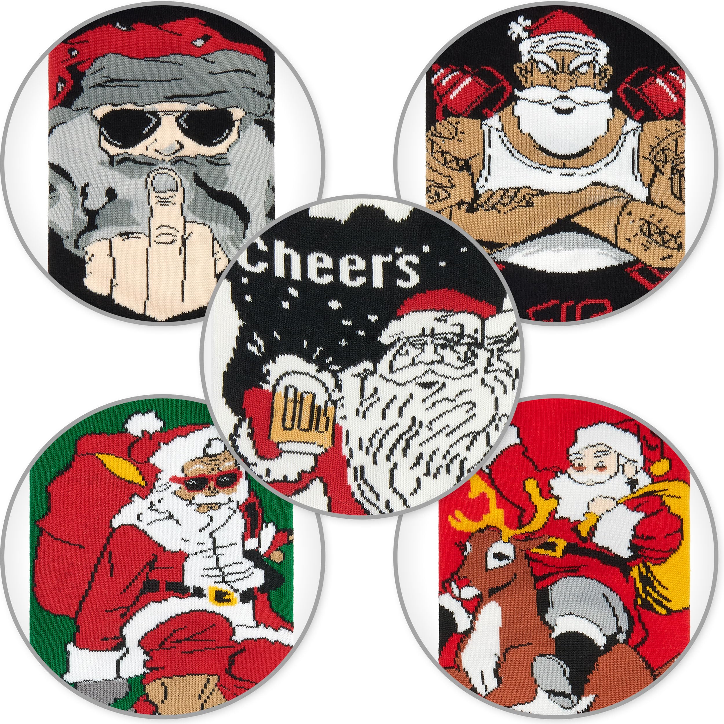 BRUBAKER 5 Par Skarpetek Świątecznych - Cool Santa - Kolorowe i Stylowe Skarpetki Bożonarodzeniowe dla Mężczyzn - Zabawny Zestaw Skarpet Męskich - Bawełniane Stopki z Mikołajem - Rozmiar 41-45