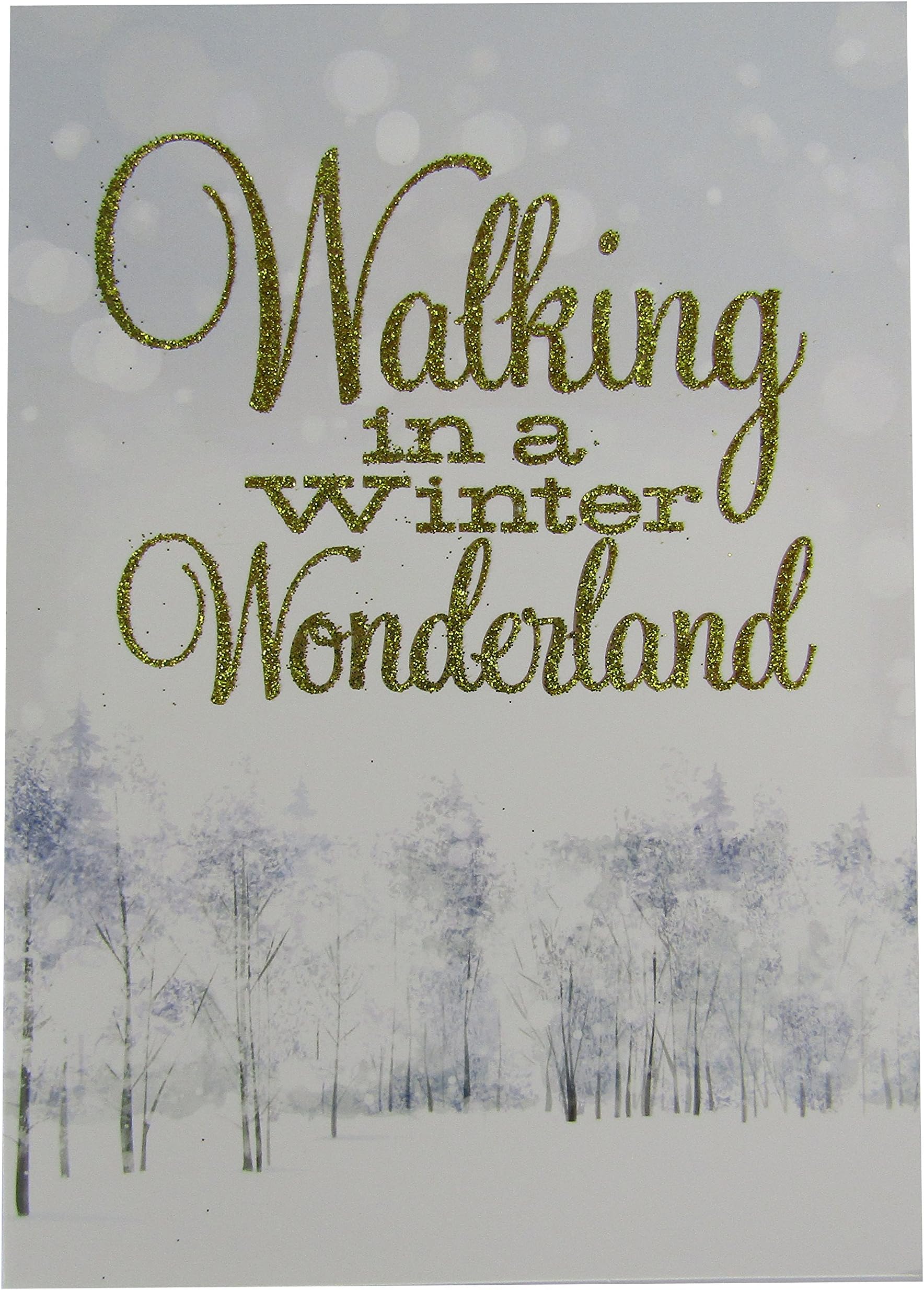 Box of Holiday Greeting Cards - 12 Pack of Walking in a Winter Wonderland Christmas Cards in Sparkling Gold Glitter with Matching Envelopes 5"x7"