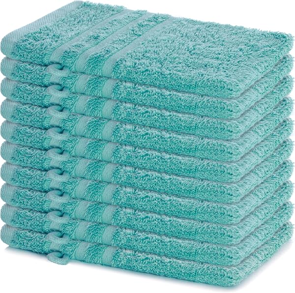Lavea Pack of 10 15 x 21 cm 100% Cotton Terry Towelling Wash Mitts - Soft and Absorbent - Ideal for Home, Hotel, Spa, Guests and Baby - Face Towel/Towel - Turquoise - 1