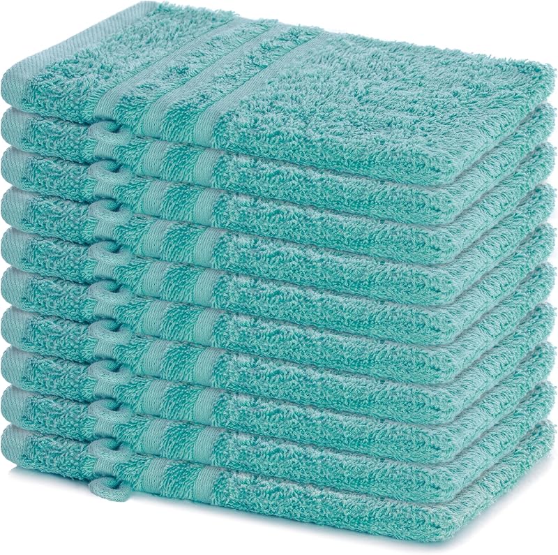 Lavea Pack of 10 15 x 21 cm 100% Cotton Terry Towelling Wash Mitts - Soft and Absorbent - Ideal for Home, Hotel, Spa, Guests and Baby - Face Towel/Towel - Turquoise