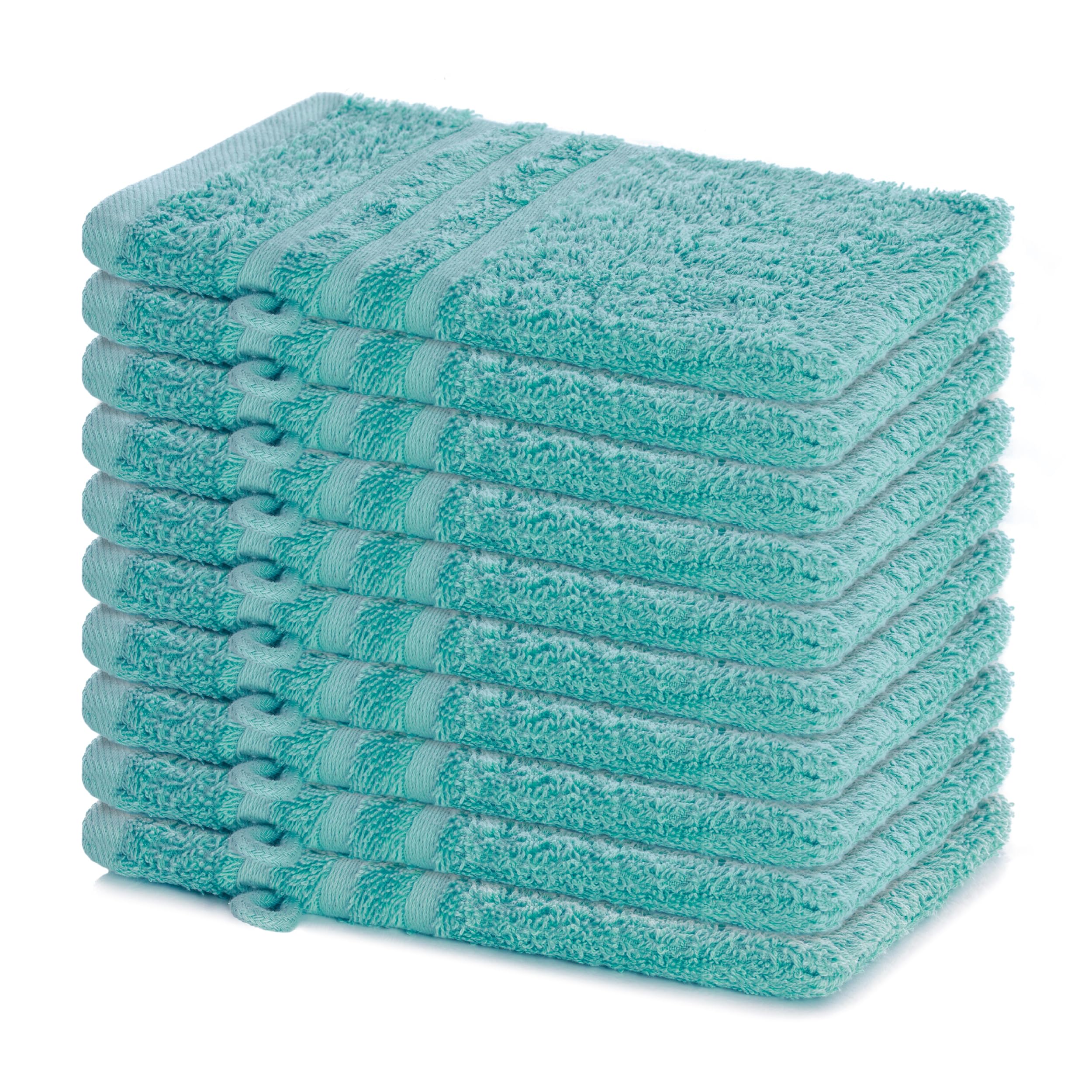 Lavea Pack of 10 15 x 21 cm 100% Cotton Terry Towelling Wash Mitts - Soft and Absorbent - Ideal for Home, Hotel, Spa, Guests and Baby - Face Towel/Towel - Turquoise