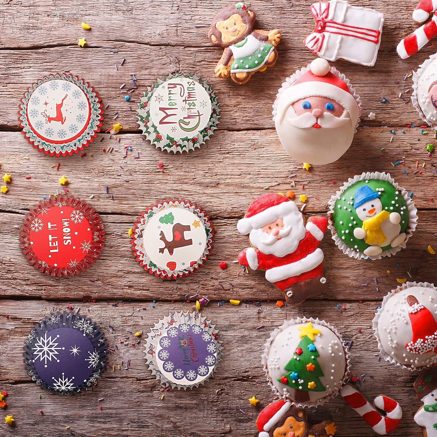 600 Count Christmas Cupcake Liners Muffin Cups Colorful Paper Disposable Cupcake Holders for Christmas Themed Party Decorations and Holiday Decorations(Charming Series)