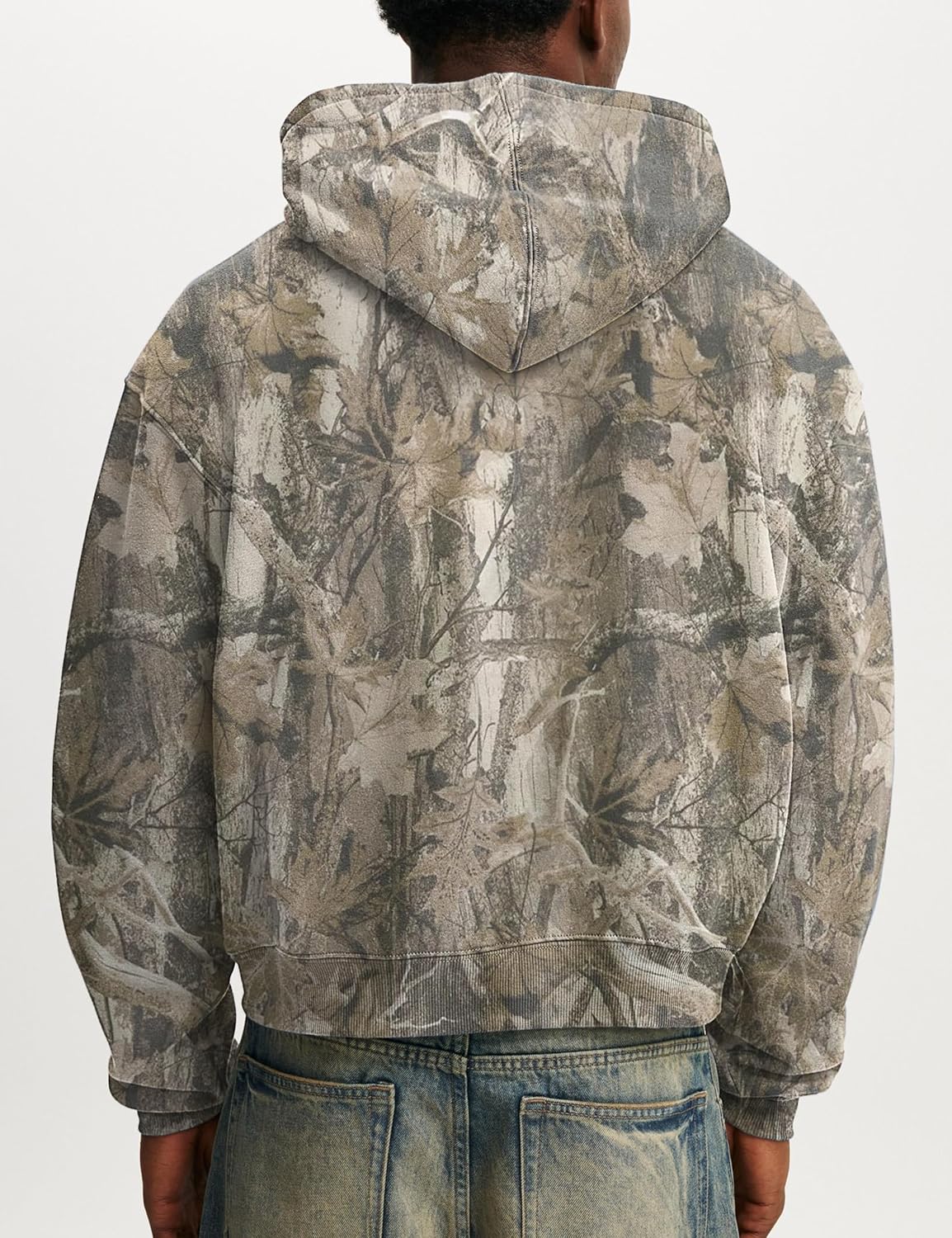 Mens Camo Zip Up Hoodie Fleece Hunting Jacket Maple Leaf Print Oversized Long Sleeve Hooded Sweatshirt - Image 4