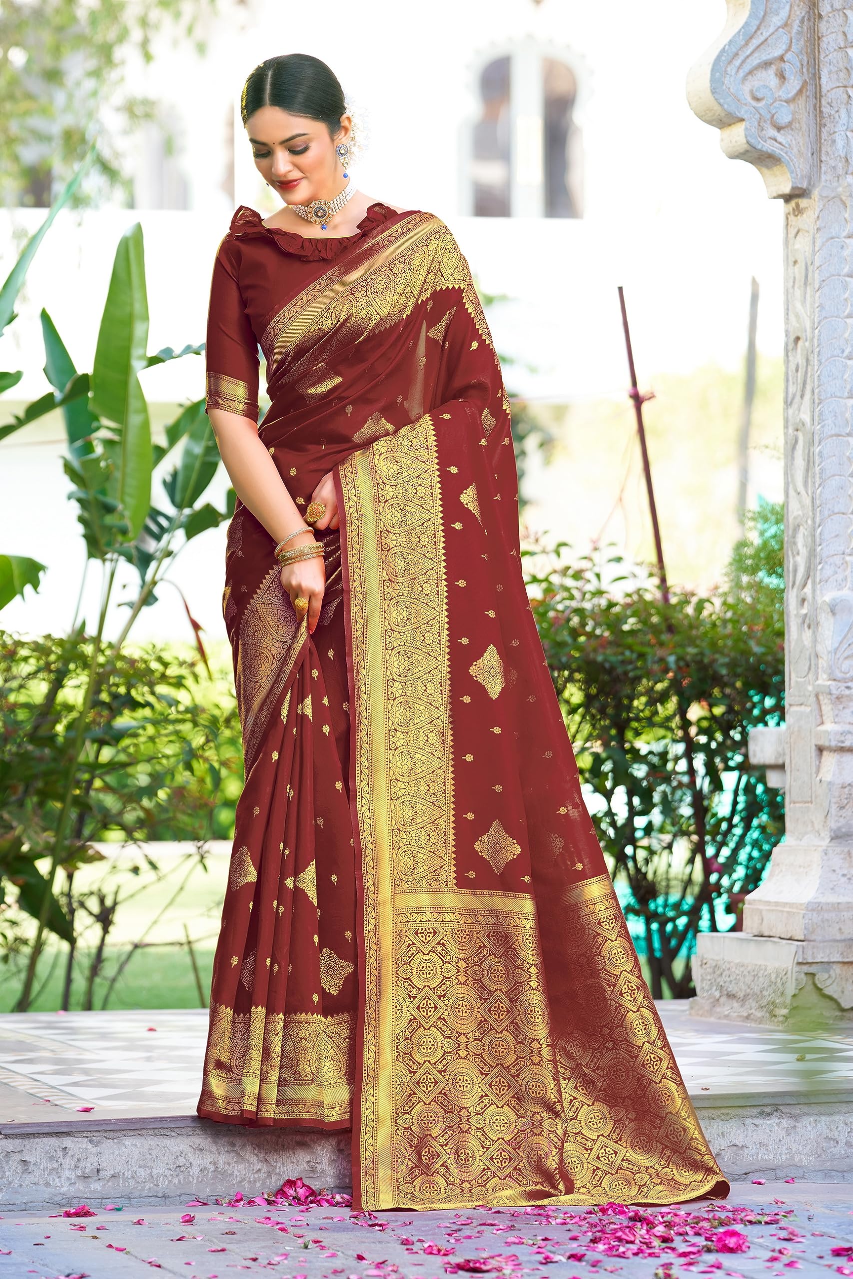 Glory Sarees Womens Banarasi Silk Saree With Blouse Piece (Kalamkari105_Maroon)